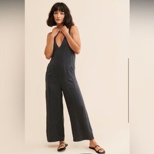 Pilcro Charcoal V-Neck Wide-Leg Jumpsuit